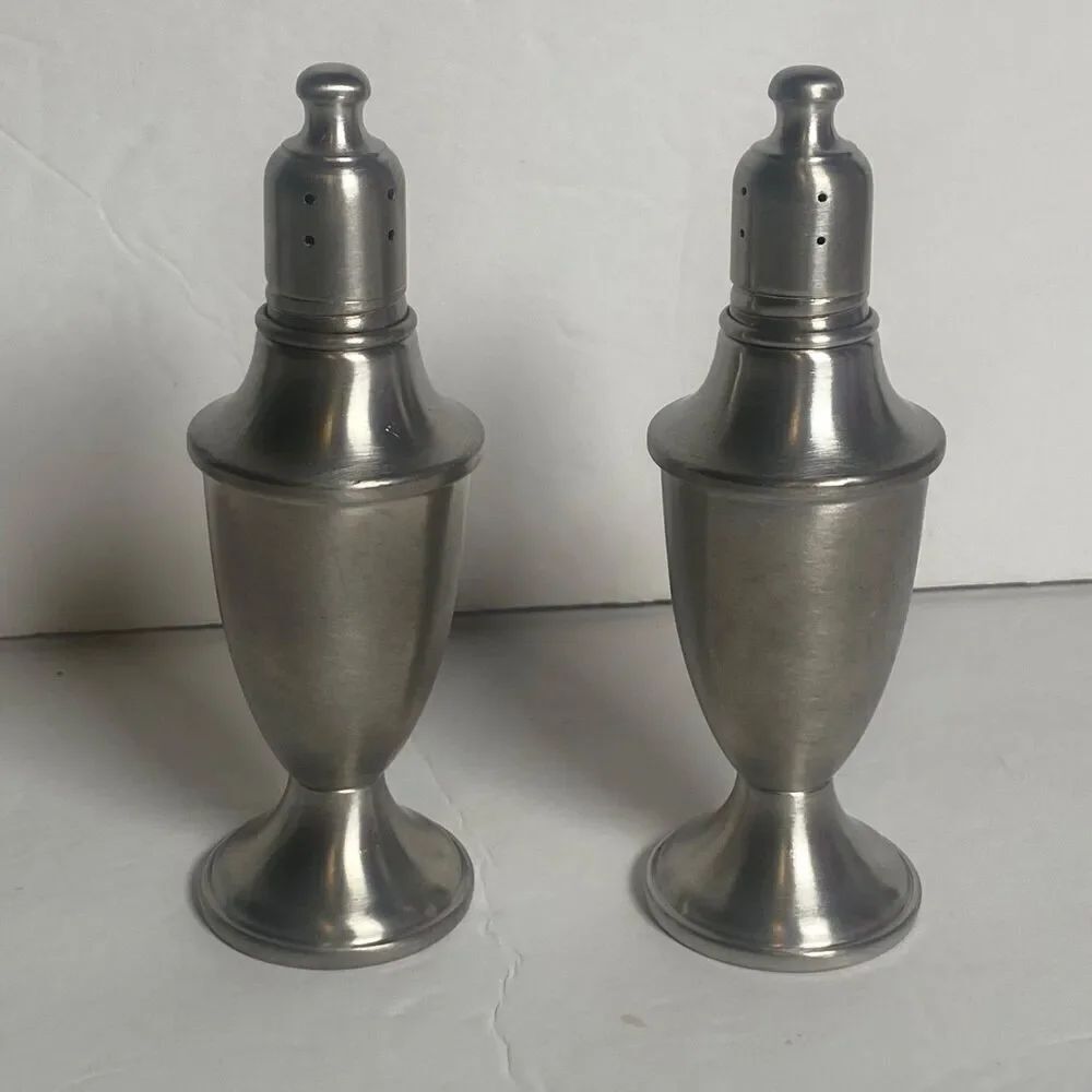 Web Pewter Weighted Salt & Pepper Shakers 5.25" Vintage Silver Tone Pair